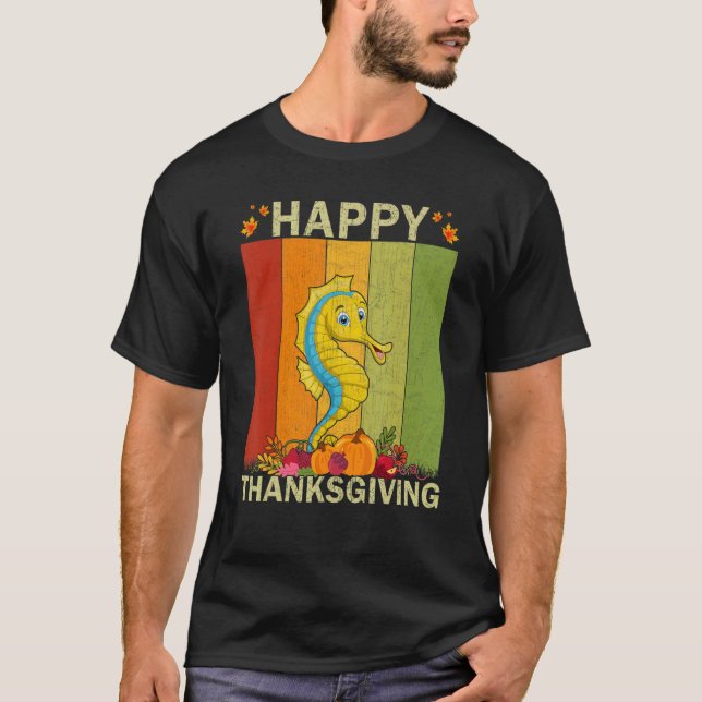 Seahorse  Retro Graphic Family Matching Thanksgivi T Shirt (Framsida)