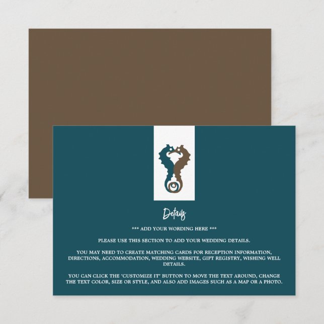 Seahorse Romantik, Beach Wedding Detail Tilläggskort (Fram/baksida)