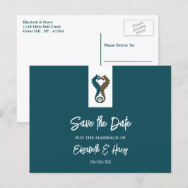 Seahorse Romantik, Beach Wedding Save Date Vykort
