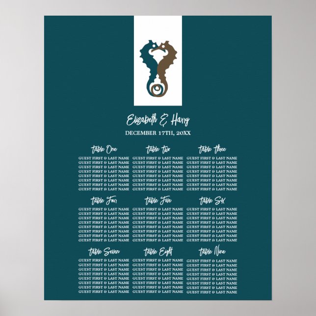 Seahorse Romantik, Beach Wedding Seding Chart Poster (Framsidan)