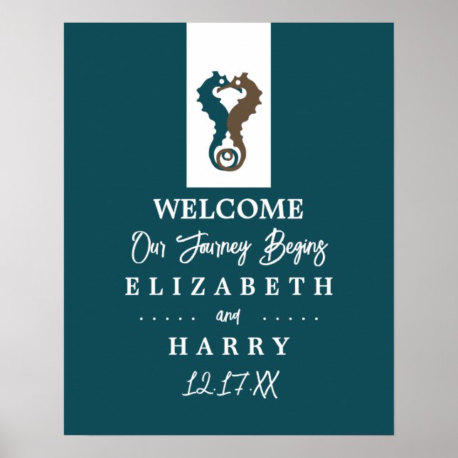 Seahorse Romantik, Beach Wedding Välkommen Poster (Framsidan)