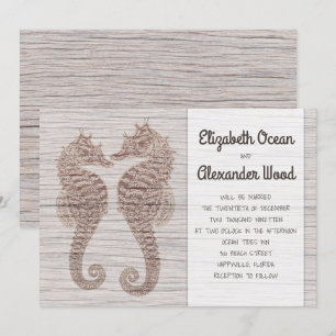 Seahorse Rustic Driftwood Wedding bjudande Inbjudningar