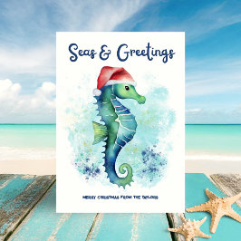 Seahorse Santa Seas & Hälsning Nautisk jul Julkort