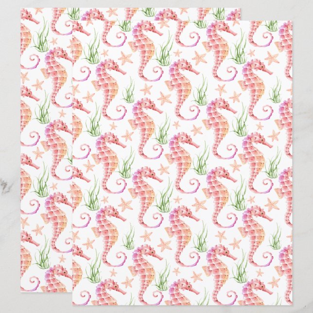 Seahorse Scrapbook Paper (Fram/baksida)