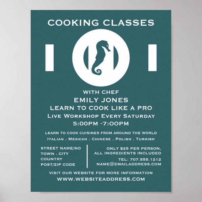 Seahorse, Seafood, cooking Classes Advertising Poster (Framsidan)