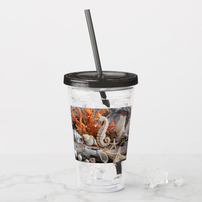 Seahorse Seashells Starfish Pearls Beach Take Away Mugg (Framsida Ice)