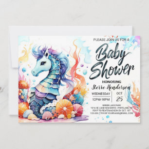 Seahorse Serenity Marine Life Baby Shower Inbjudningar
