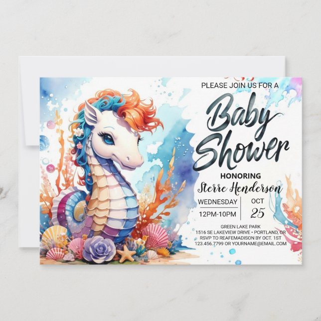 Seahorse SergranatSea Baby Shower Inbjudningar (Framsida)
