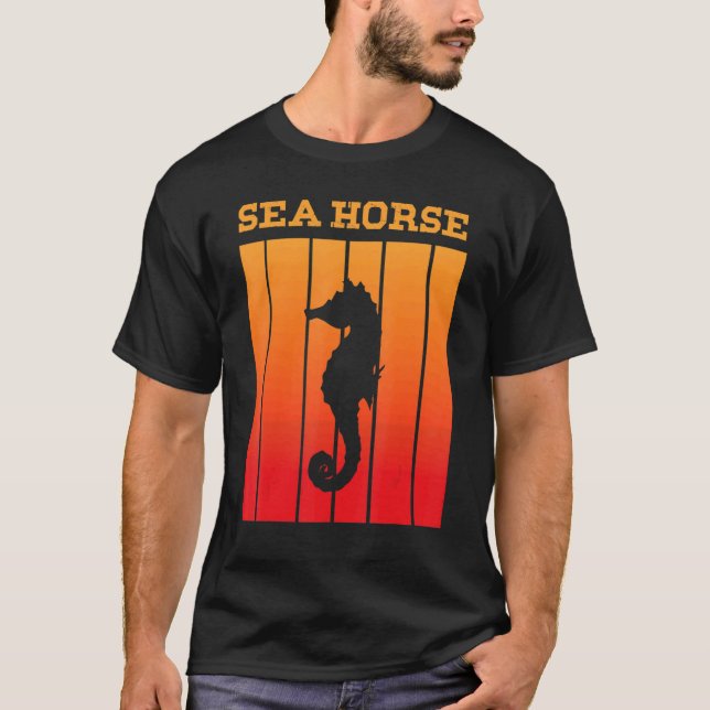 Seahorse Shadow Silhouette vid solnedgång T Shirt (Framsida)