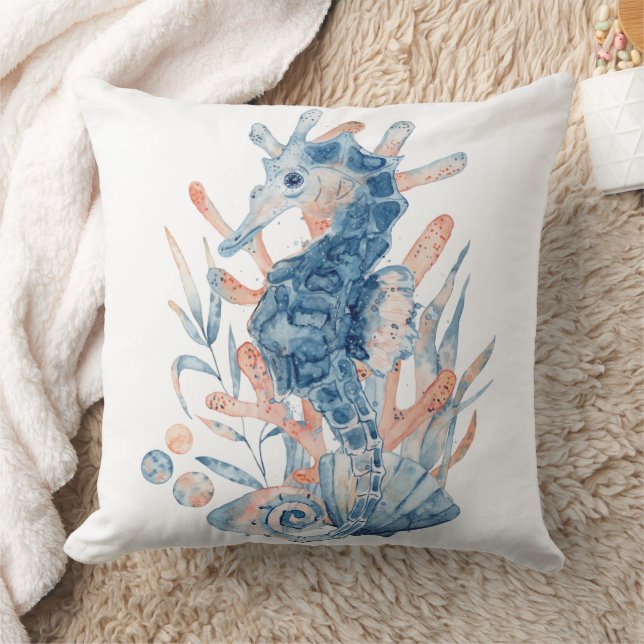 Seahorse shell under the sea Blue Birthday For Kid Kudde (Filt)