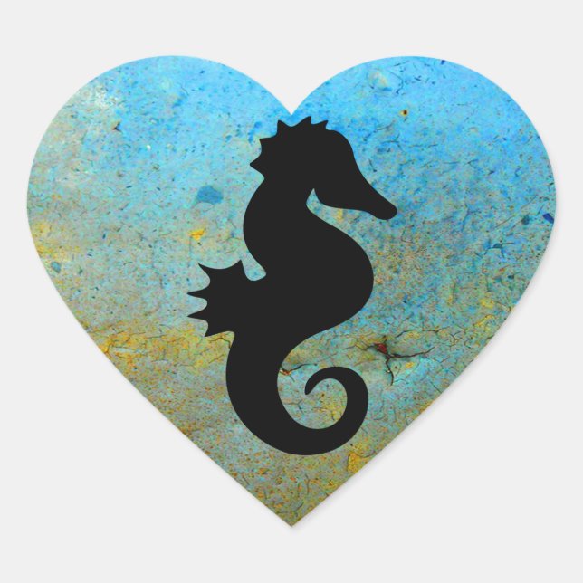 Seahorse Silhouette Hjärtformat Klistermärke (Framsida)