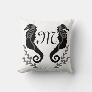 Seahorse Silhouette Monogram Kudde