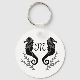 Seahorse Silhouette Monogram Nyckelring