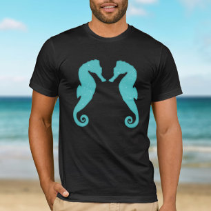 Seahorse silhouettes Aqua blue Simple nautical T-shirt