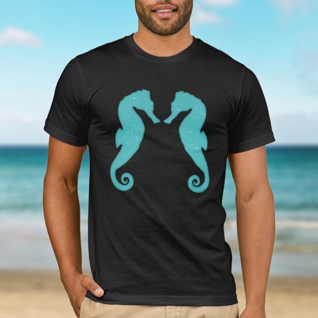 Seahorse silhouettes Aqua blue Simple nautical T-shirt (Skapare uppladdad)