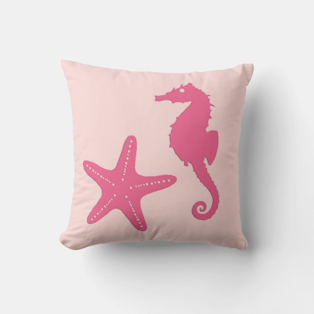 Seahorse & sjöstjärna - korallrosa kudde (Framsida)