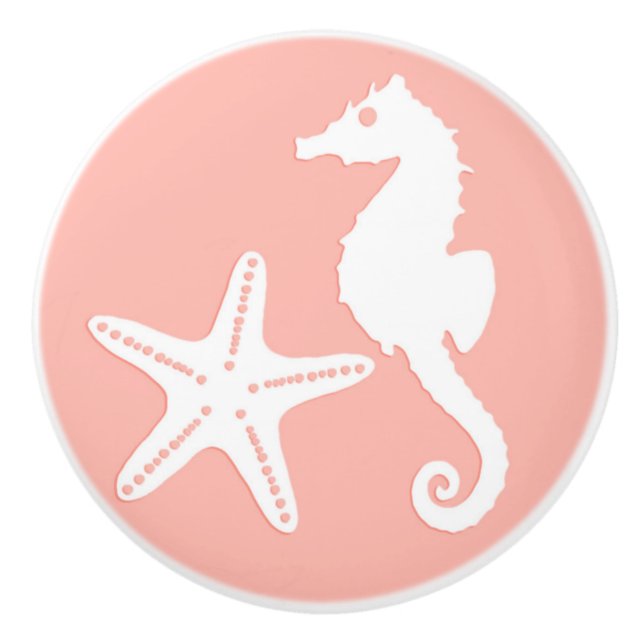 Seahorse & sjöstjärna - ljus korallrosa knopp (Framsidan)