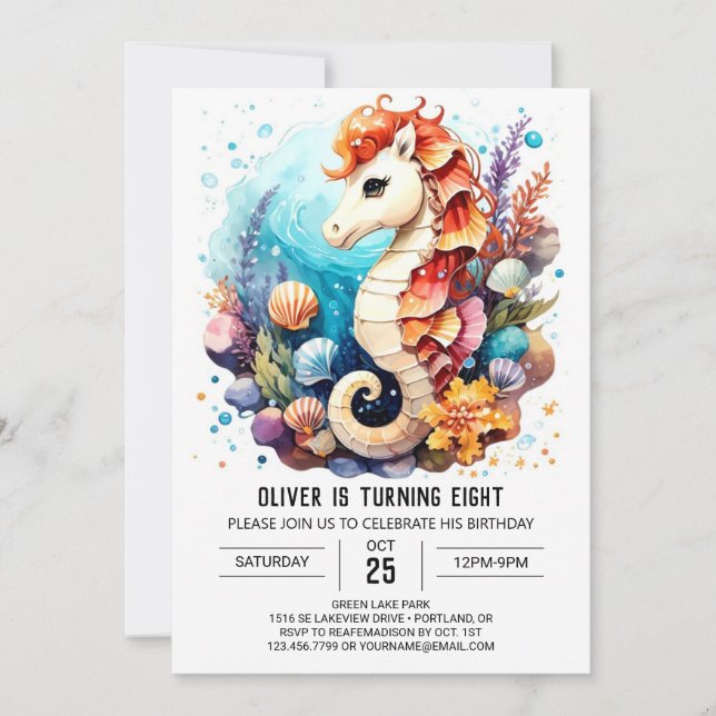 Seahorse Stänk Birthday Inbjudningar (Framsida)