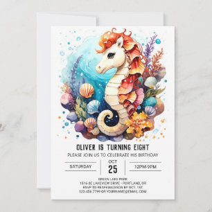 Seahorse Stänk Birthday Inbjudningar