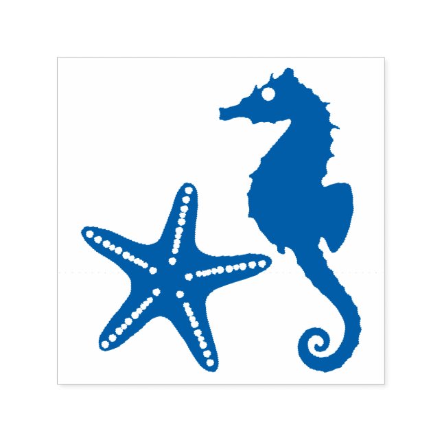 Seahorse & Star Fish Silhouette Självfärgande Stämpel (Design)