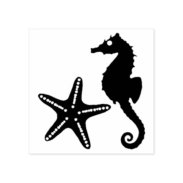 Seahorse & Star Fish Silhouette Stämpel (Tryck)