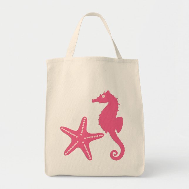 Seahorse & Starfish, fuchsia rosa Tygkasse (Framsidan)
