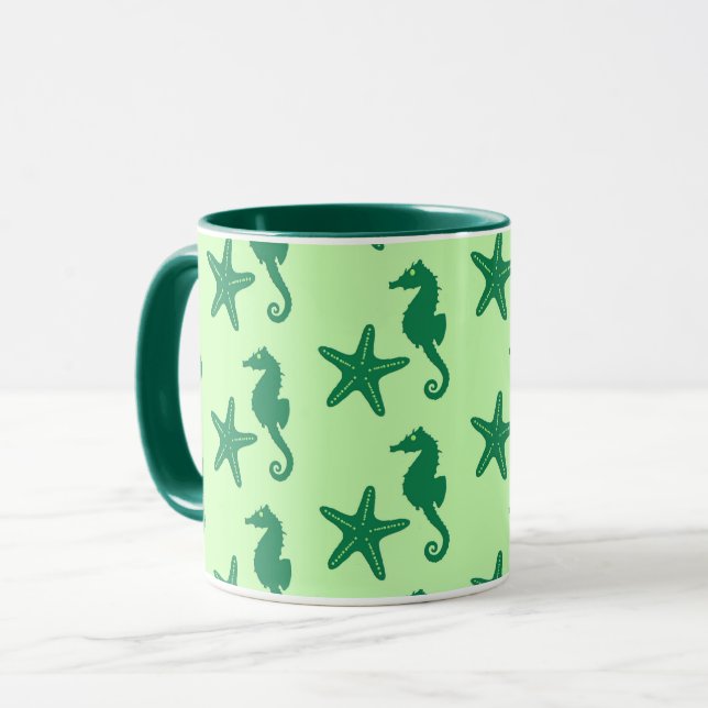 Seahorse & starfish - kalk och emerald grönt mugg (Framsida vänster)