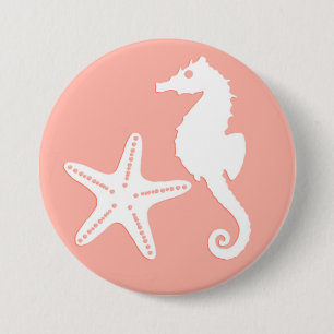 Seahorse & starfish - Light Coral Rosa Knapp