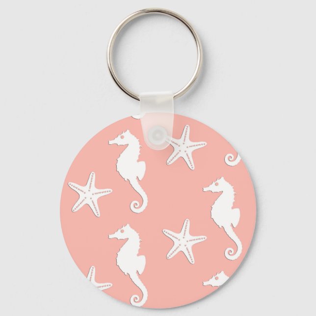 Seahorse & starfish - Light Coral Rosa Nyckelring (Framsida)