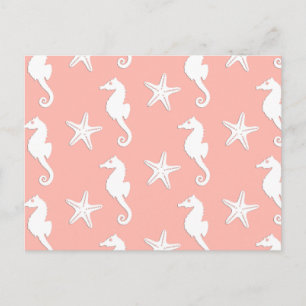 Seahorse & starfish - Light Coral Rosa Vykort