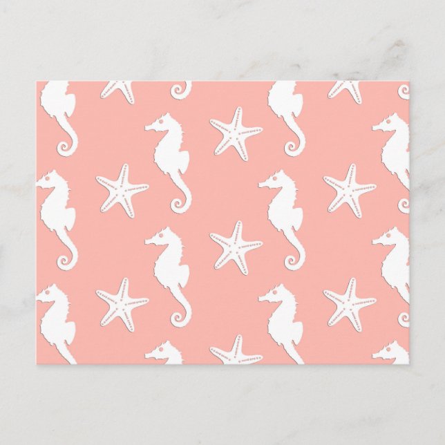 Seahorse & starfish - Light Coral Rosa Vykort (Framsida)