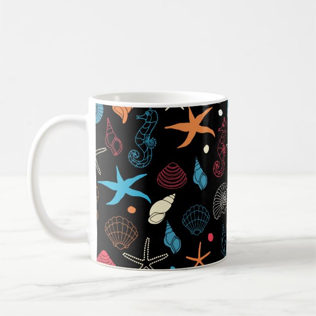 Seahorse Starfish Seashells Ocean Life Kaffemugg (Vänster)
