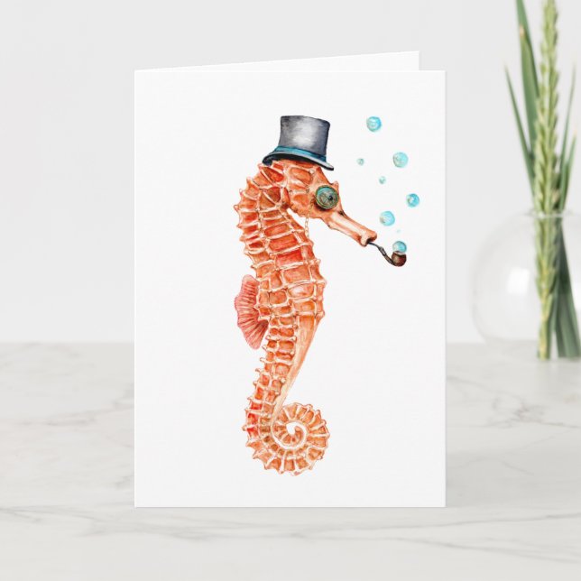 Seahorse Steampunk Helgkort (Framsida)