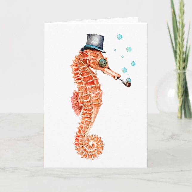 Seahorse Steampunk Helgkort (Framsida)