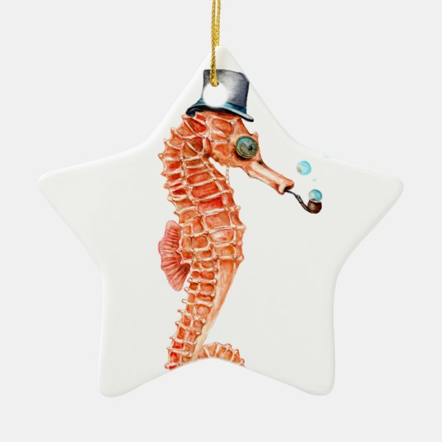 Seahorse Steampunk Julgransprydnad Keramik (Framsidan)