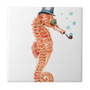 Seahorse Steampunk Kakelplatta