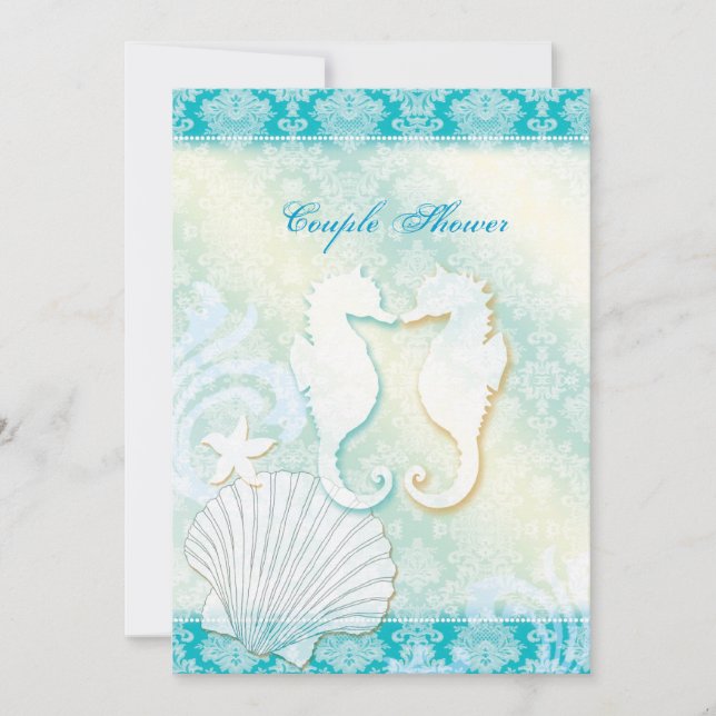 Seahorse Summer Beach Wedding Par Shower Inbjudningar (Framsida)