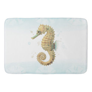 Seahorse Teal & Guld Watercolor Coastal Beach Badrumsmatta