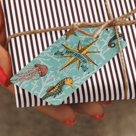 Seahorse Teal Ocean Animal Nautical Star Presentetikett