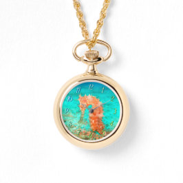 Seahorse tropical carribean turquoise orange  armbandsur