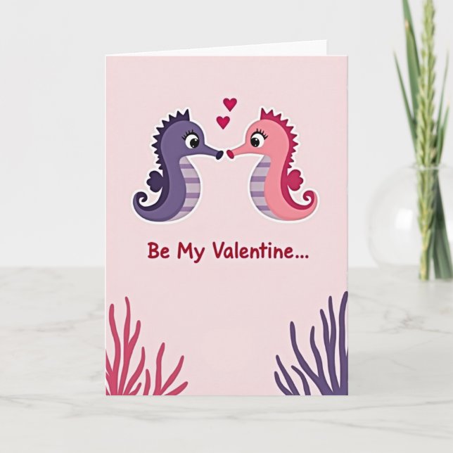 Seahorse Valentine Love Story Card Kort (Framsida)