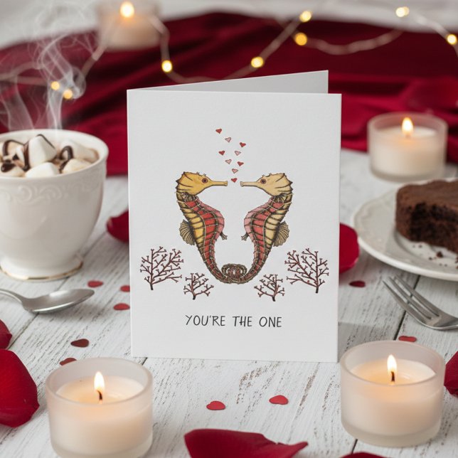 Seahorse Valentine's Day Kort (Seahorse Valentine's Day Cards for Husband, Wife, Boyfriend, Girlfriend. Seahorse Heart Illustration)
