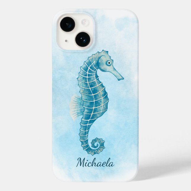 Seahorse Watercolor Coastal Namn (Baksida)