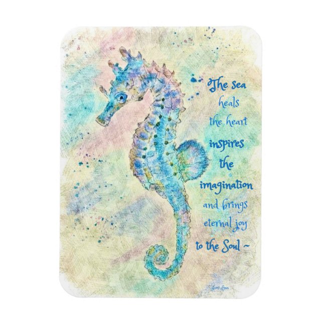Seahorse watercolor painting magnet (Vertikal)