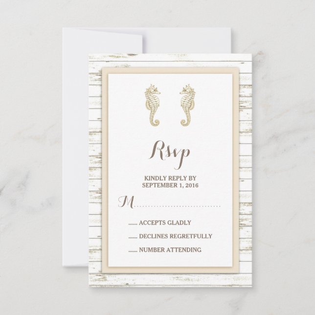 Seahorse Whitewaschad Wood Beach Wedding OSA Kort (Framsida)