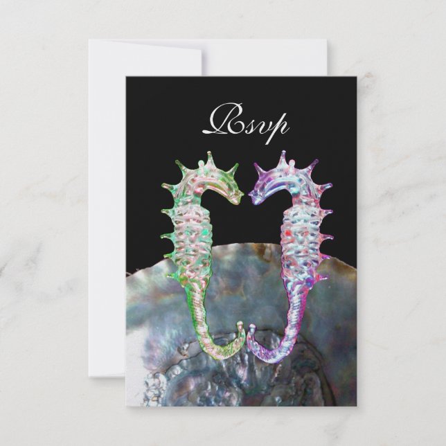 SEAHORSES BEACH WEDDING MONOGRAM,OSA white black OSA Kort (Framsida)