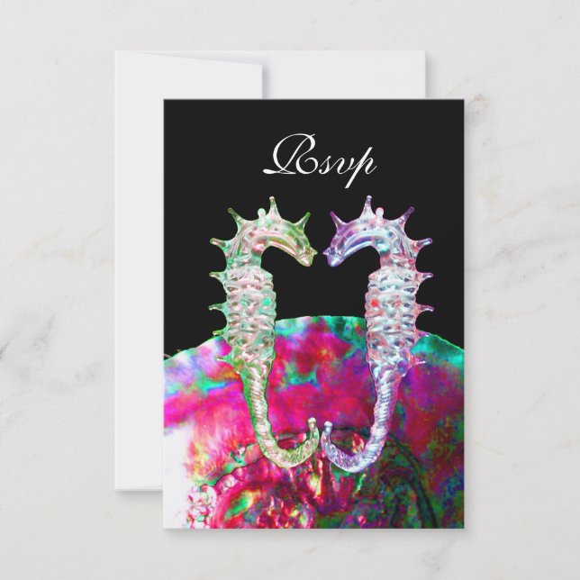 SEAHORSES BEACH WEDING MONOGRAM,OSA rosa Black OSA Kort (Framsida)