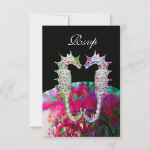 SEAHORSES BEACH WEDING MONOGRAM,OSA rosa Black OSA Kort