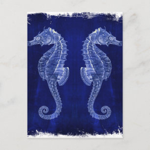 seahorses för blått för hav för strandälskare vykort