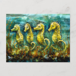 Seahorses in Expressive Ocean Oil Painting Vykort